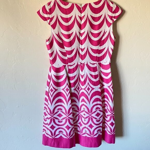 TALBOTS Pink & White Textured Cap Sleeve Pleated Dress Size 6P Petite - Picture 8 of 9